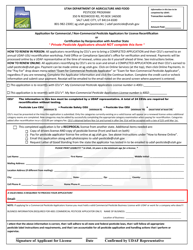 Document preview: Application for Commercial / Non-commercial Pesticide Applicators for License Recertification or Certification by Reciprocation With Another State - Utah