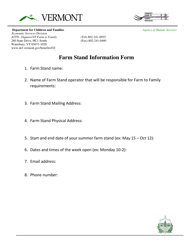Document preview: Farm Stand Information Form - Vermont
