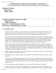 Document preview: Farmers Market Participation Agreement - Vermont, 2020