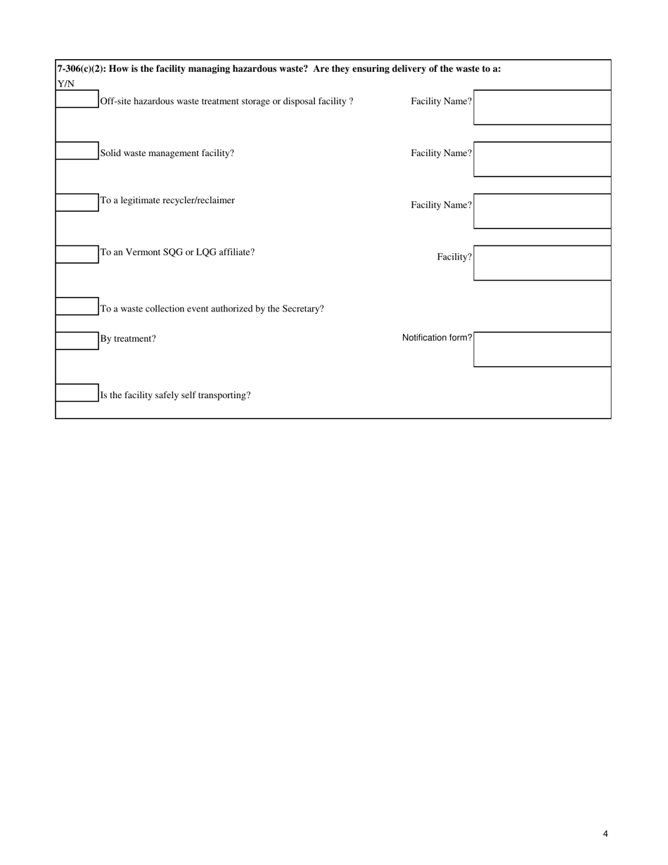 Conditionally Exempt Generators Checklist - Hazardous Waste Generators - Vermont, Page 4