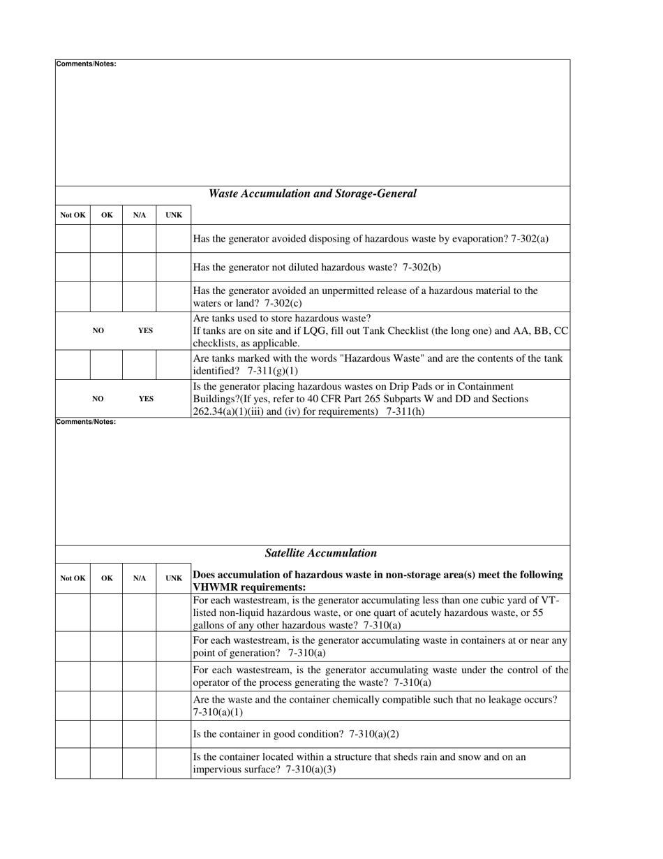 Full Cei Checklist - Sqg Hazardous Waste Generators - Vermont, Page 6
