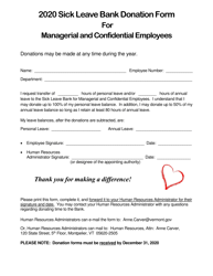 Document preview: Sick Leave Bank Donation Form for Managerial and Confidential Employees - Vermont