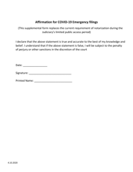 Document preview: Affirmation for Covid-19 Emergency Filings - Vermont