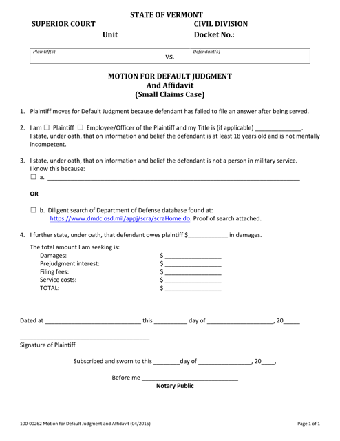 Form 100-00262  Printable Pdf