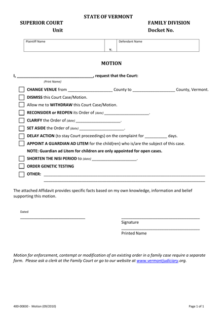 Form 400-00830  Printable Pdf