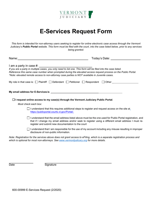 Form 600-00999 E-Services Request Form - Vermont