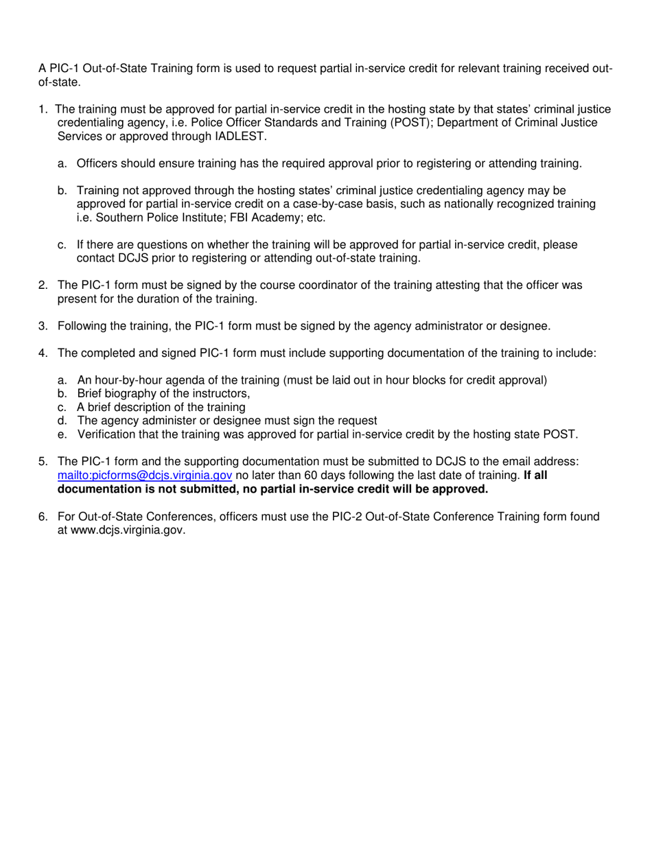 Form PIC-1 Out-of-State Training Partial In-Service Credit - Virginia, Page 2