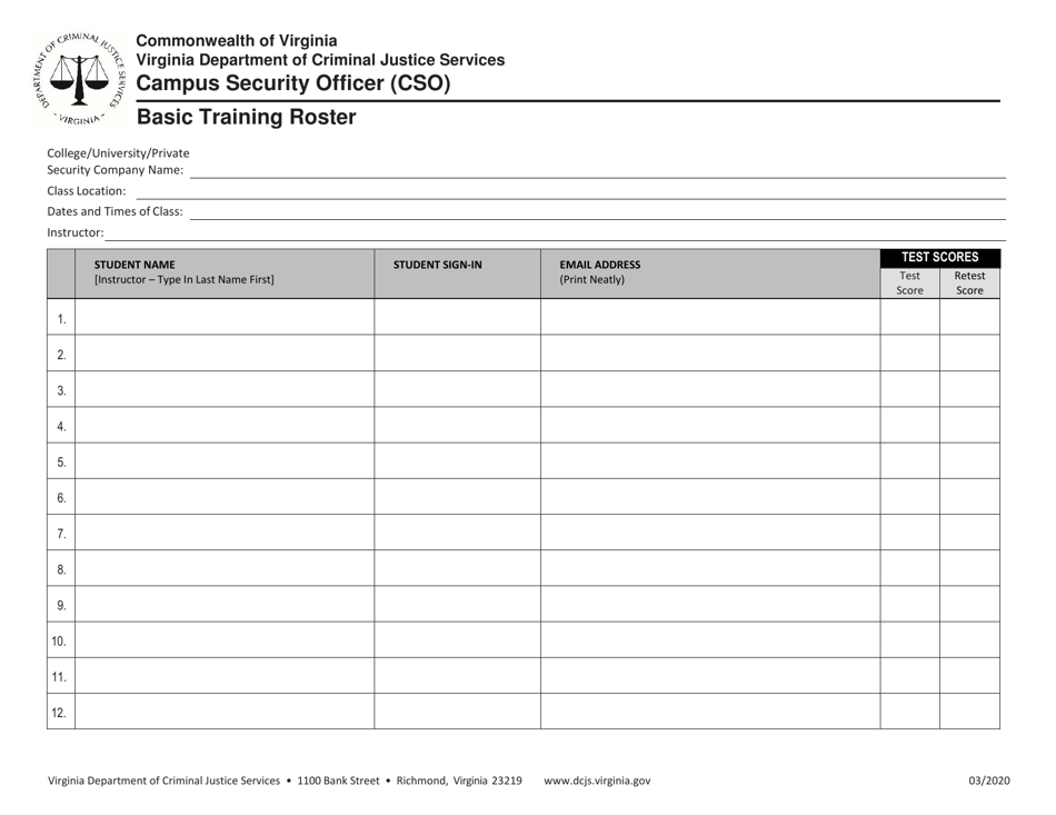 Virginia Campus Security Officer (Cso) Basic Training Roster - Fill Out ...
