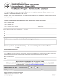 Document preview: Campus Security Officer (Cso) Certification Program - Permission for Extension - Virginia