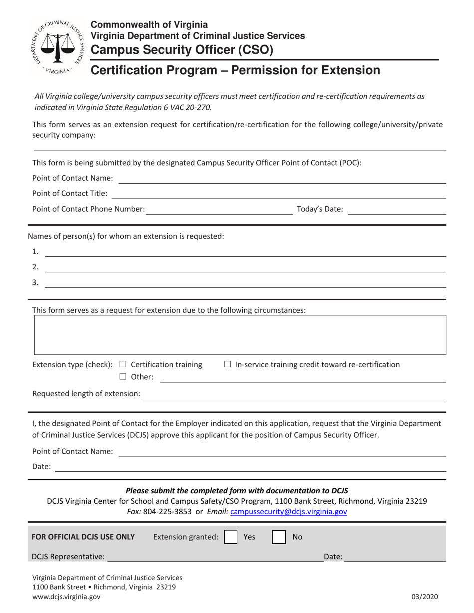 Campus Security Officer (Cso) Certification Program - Permission for Extension - Virginia, Page 1