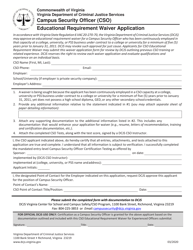 Document preview: Campus Security Officer (Cso) Educational Requirement Waiver Application - Virginia