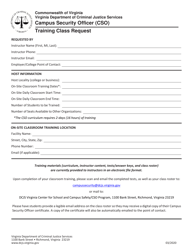 Document preview: Campus Security Officer (Cso) Training Class Request - Virginia