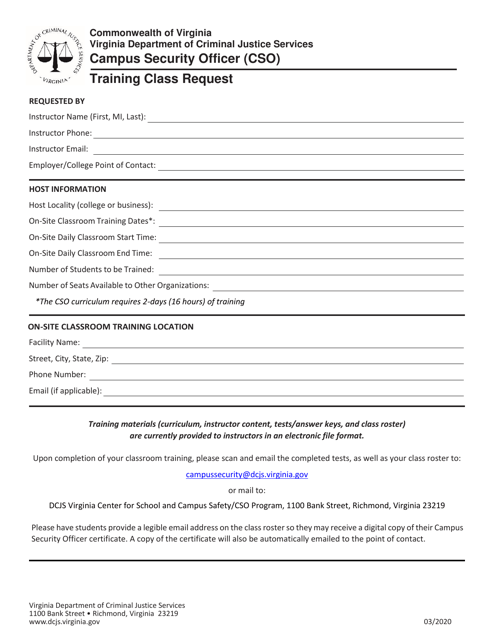 Campus Security Officer (Cso) Training Class Request - Virginia Download Pdf