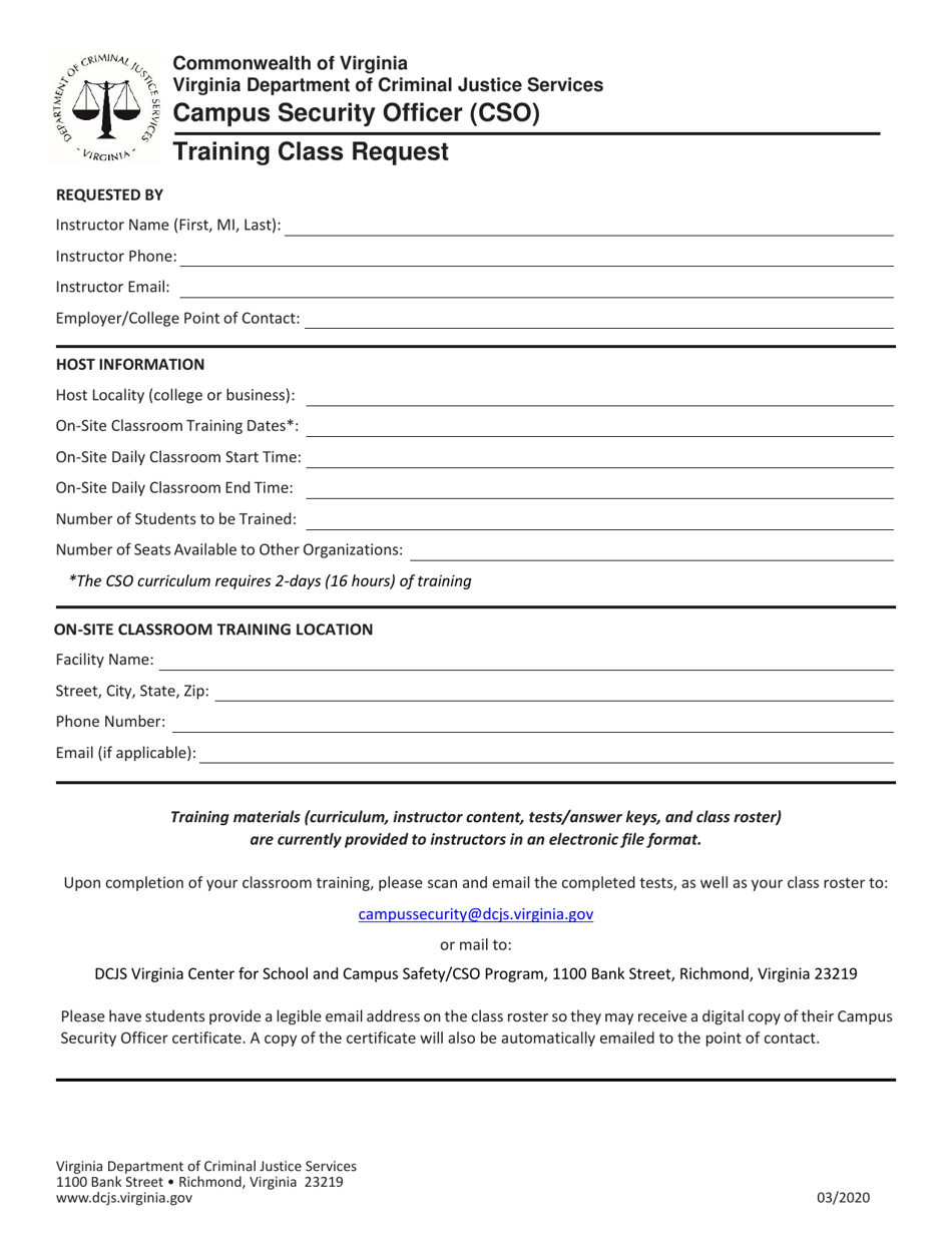 Campus Security Officer (Cso) Training Class Request - Virginia, Page 1