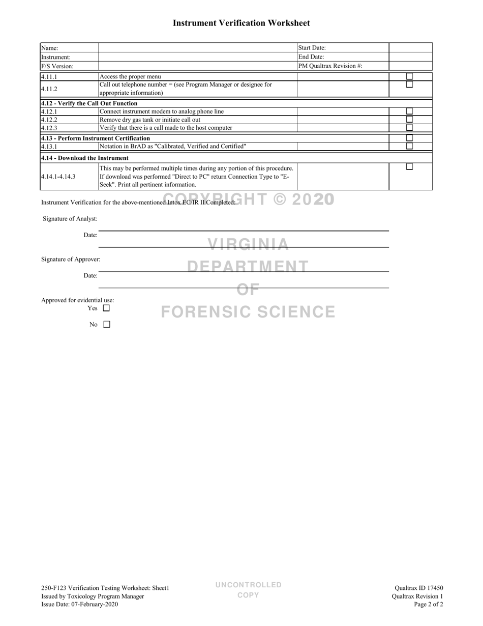 Form 250-F123 Verification Testing Worksheet - Virginia, Page 2