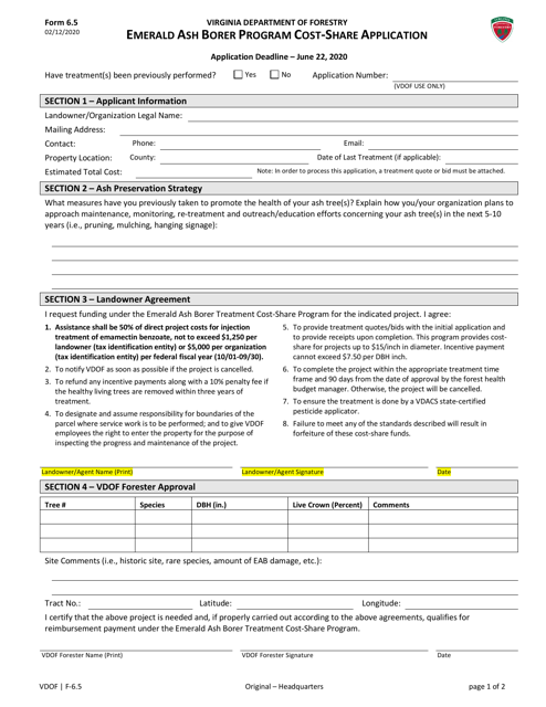 Form 6.5 Emerald Ash Borer Program Cost-Share Application - Virginia