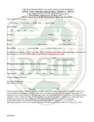 Document preview: Application for Dog Field Trial Permit - Virginia