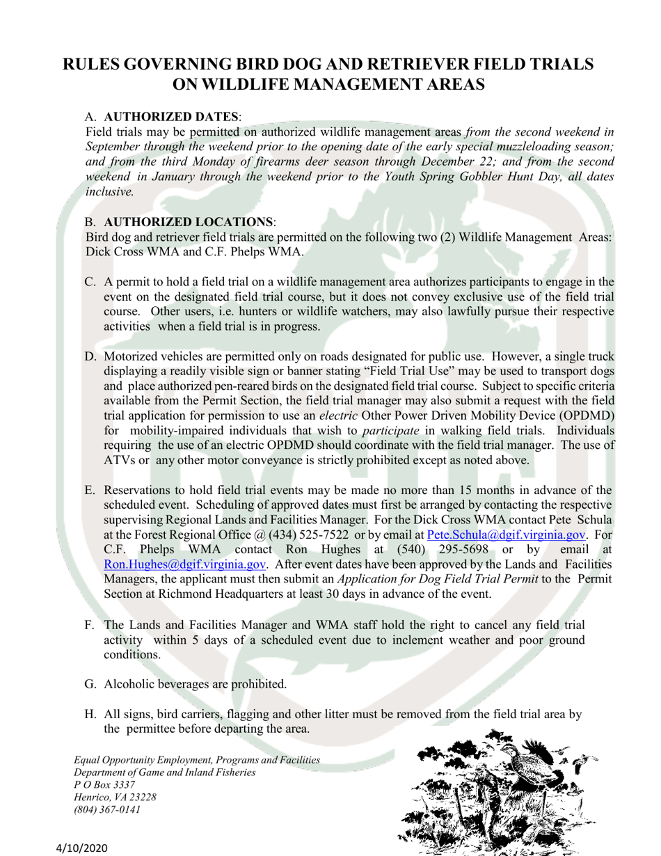 Application for Dog Field Trial Permit - Virginia, Page 5