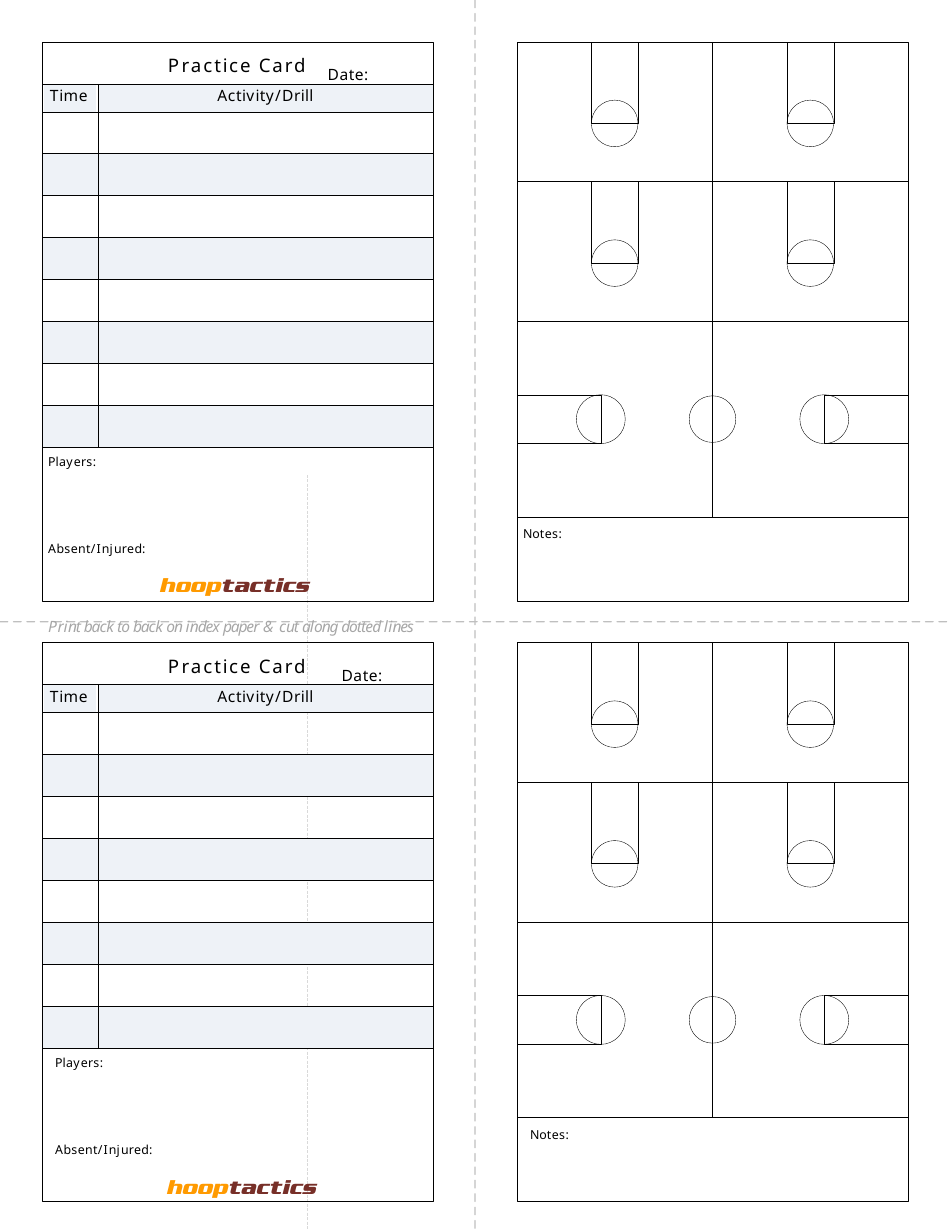 Basketball Practice Card Template Hooptactics Download Printable PDF Templateroller