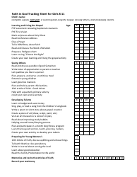 Document preview: Faith in God Tracking Sheet for Girls 8-11