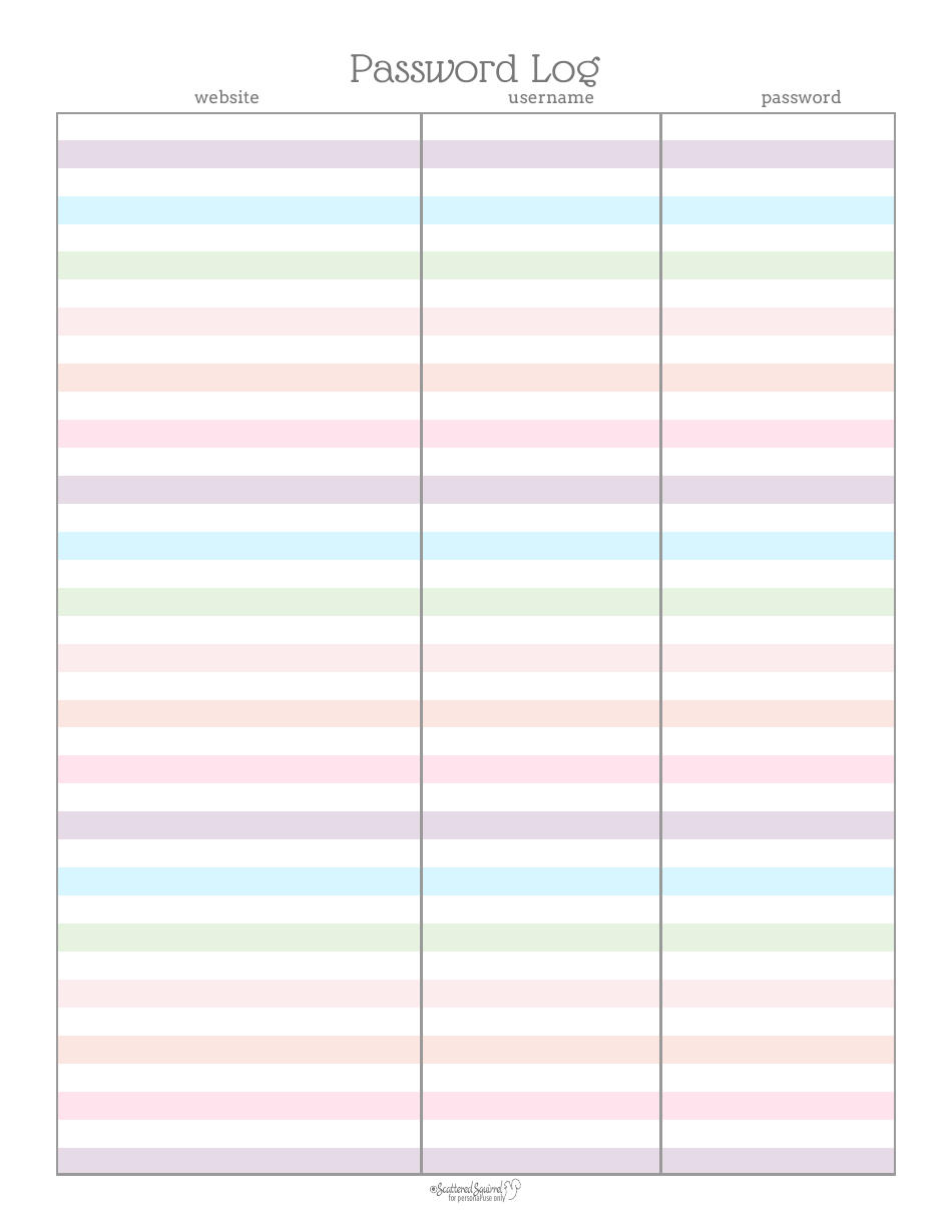 Password Log Template Download Printable PDF Templateroller