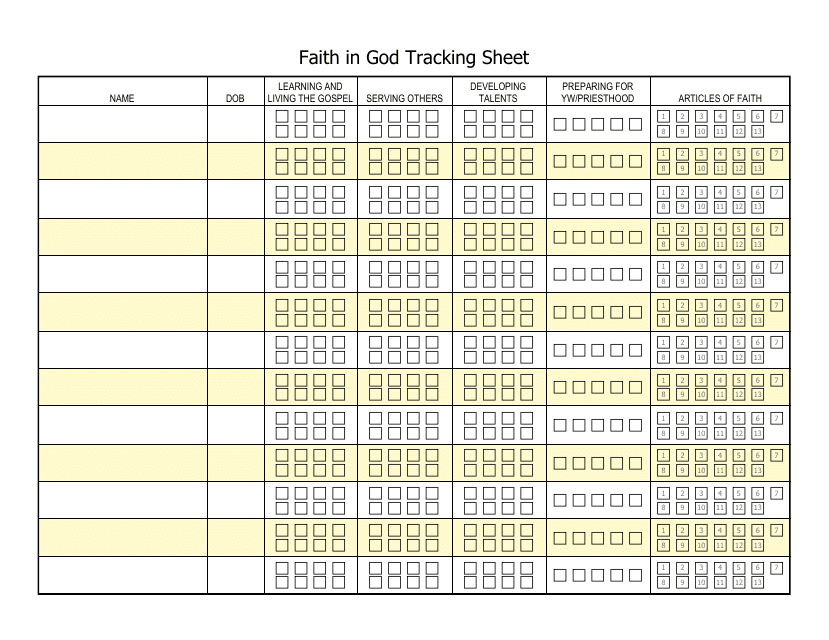 Faith in God Tracking Sheet