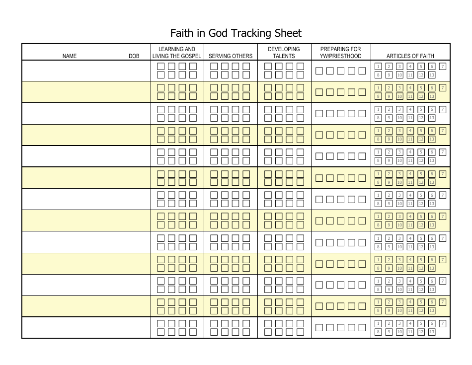 Faith in God Tracking Sheet - Easily track and monitor your faith journey.