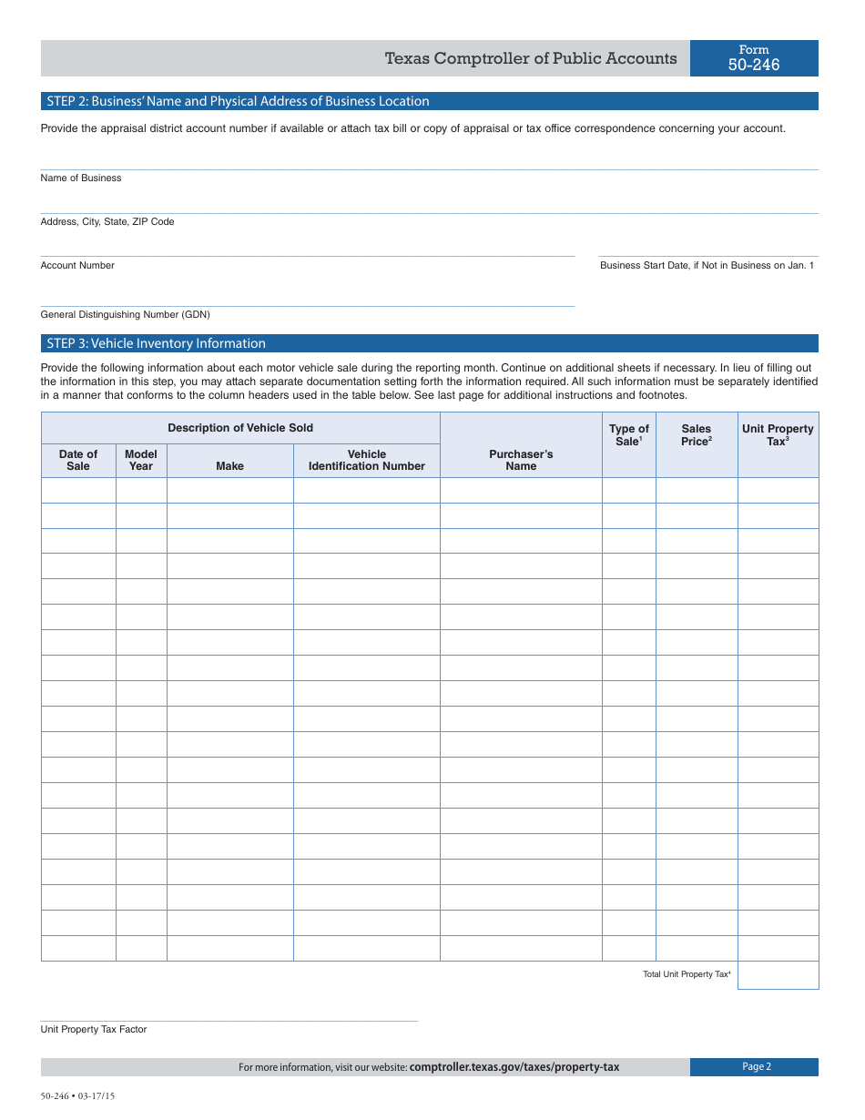 Form 50-246 - Fill Out, Sign Online And Download Fillable PDF, Texas ...