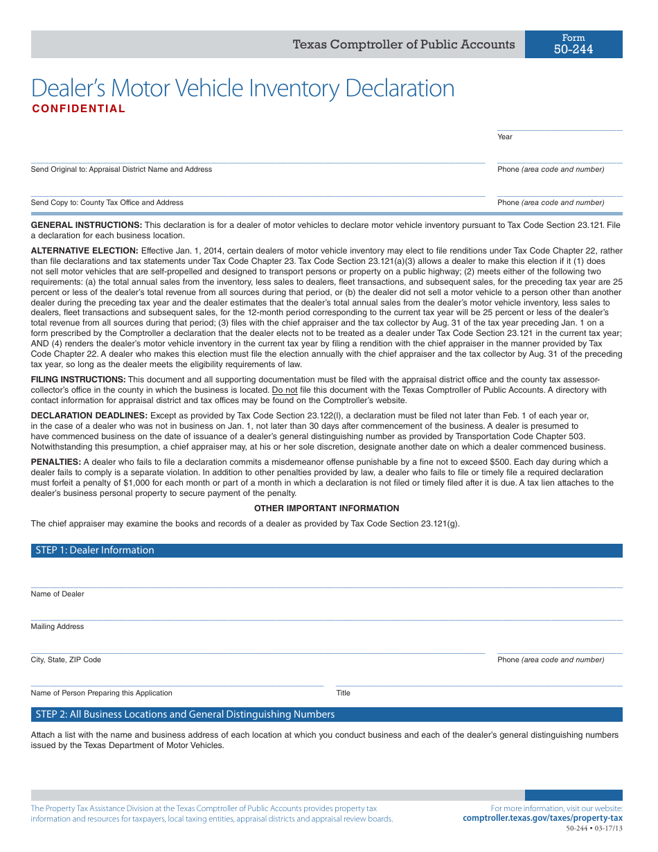 Form 50244 Fill Out, Sign Online and Download Fillable PDF, Texas