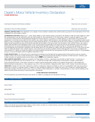 Form 50-244 Dealer&#039;s Motor Vehicle Inventory Declaration - Texas