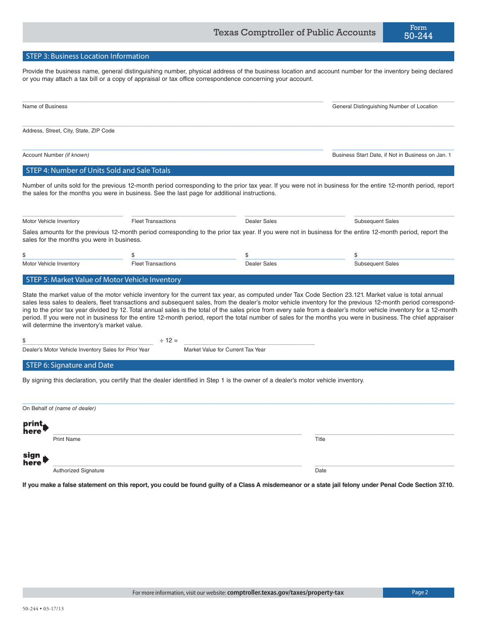 Form 50244 Fill Out, Sign Online and Download Fillable PDF, Texas