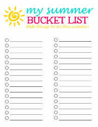 Document preview: 50 Fun Things to Do Blank Summer Bucket List Template