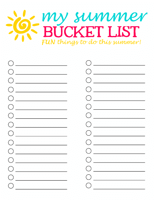 &quot;50 Fun Things to Do Blank Summer Bucket List Template&quot; Download Pdf