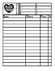 Document preview: Black Friday Shopping List Template - Heart