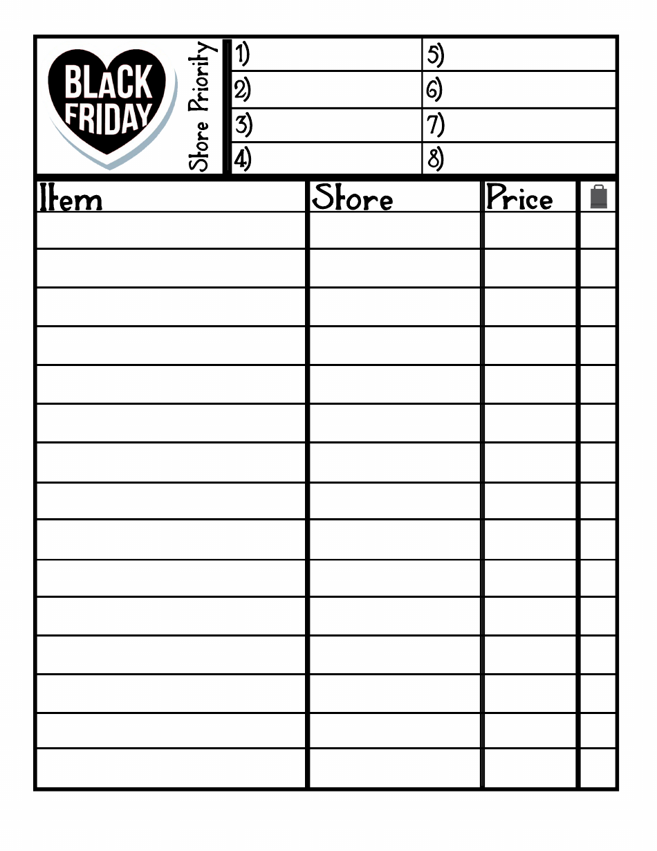 Black Friday Shopping List Template Image Preview