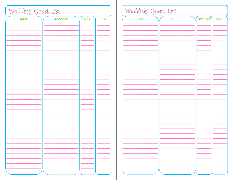 Wedding Guest List Templates, Page 1