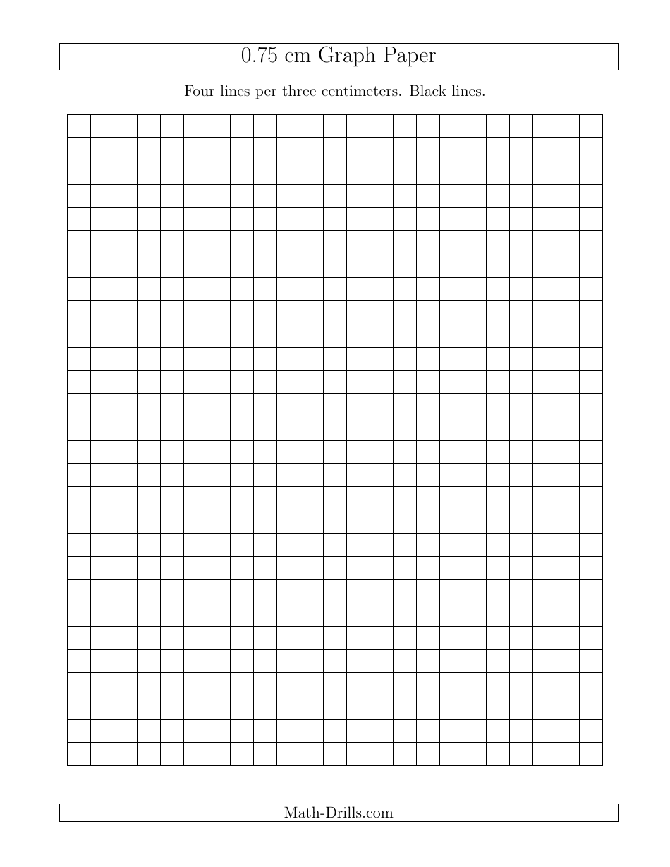 Black 0.75 Cm Graph Paper Template - A visual description representing an image of a black graph paper template with square grids of 0.75 cm size.