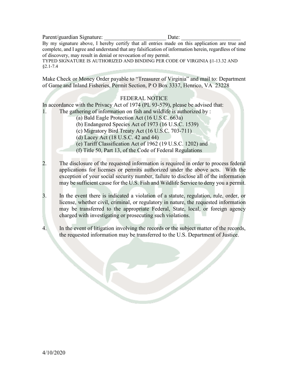 Virginia Service Falconry Permit Application Download Fillable PDF