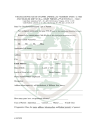 Document preview: Service Falconry Permit Application - Virginia