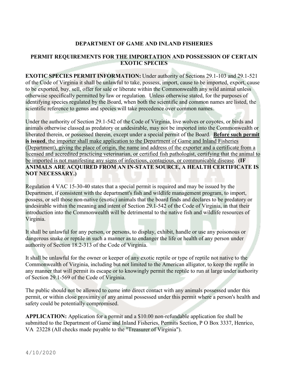 Application to Import and Possess Certain Non-native (Exotic) Wildlife in Virginia - Virginia, Page 4