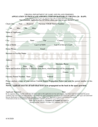 Document preview: Application to Propagate and Sell Certain Raptors in Virginia - Virginia