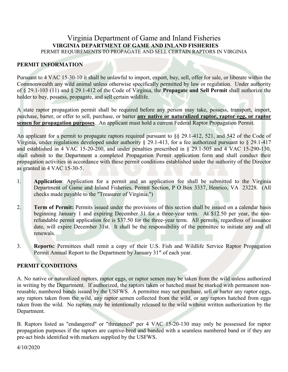 Application to Propagate and Sell Certain Raptors in Virginia - Virginia, Page 3