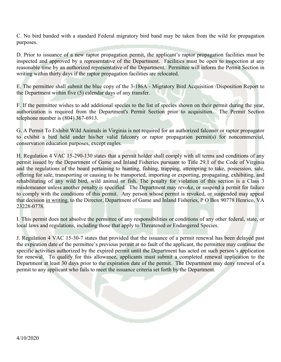 Application to Propagate and Sell Certain Raptors in Virginia - Virginia, Page 4