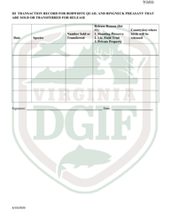 Application to Possess, Propagate, Buy and Sell Certain Wildlife in Virginia (23 - Prsl) - Wildlife - Virginia, Page 4