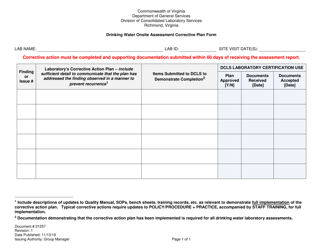 Form 31257 Drinking Water Onsite Assessment Corrective Plan Form - Virginia