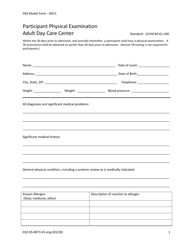 Form 032-05-0073-01-ENG Participant Physical Examination Adult Day Care Center - Virginia