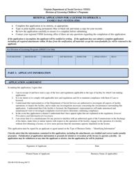 Document preview: Form 032-08-0102-00-ENG Renewal Application for a License to Operate a Family Day System (Fds) - Virginia