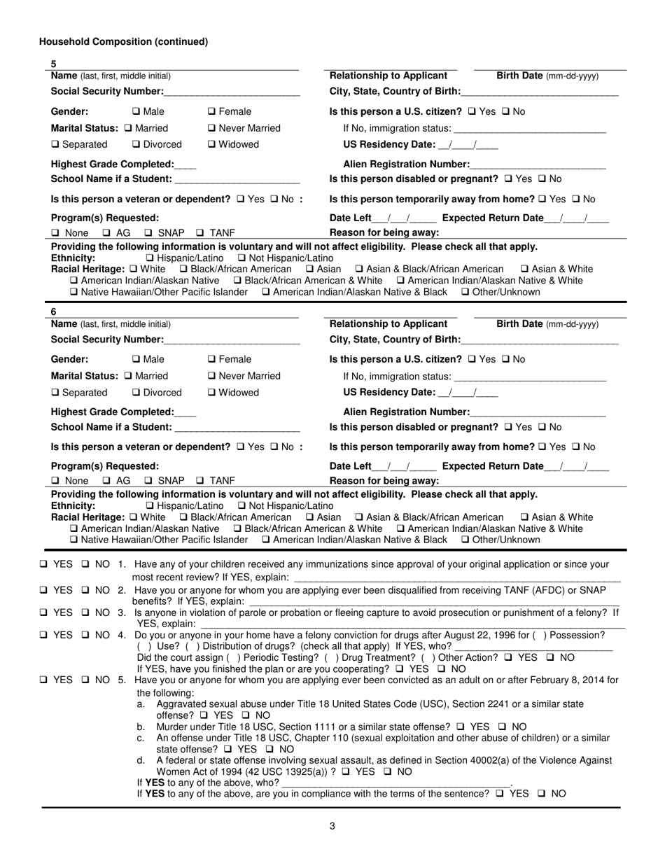 Form 032-03-729A-17-ENG Renewal Application for Auxiliary Grant (Ag), Supplemental Nutrition Assistance Program (Snap), and Temporary Assistance for Needy Families (TANF) - Virginia, Page 3