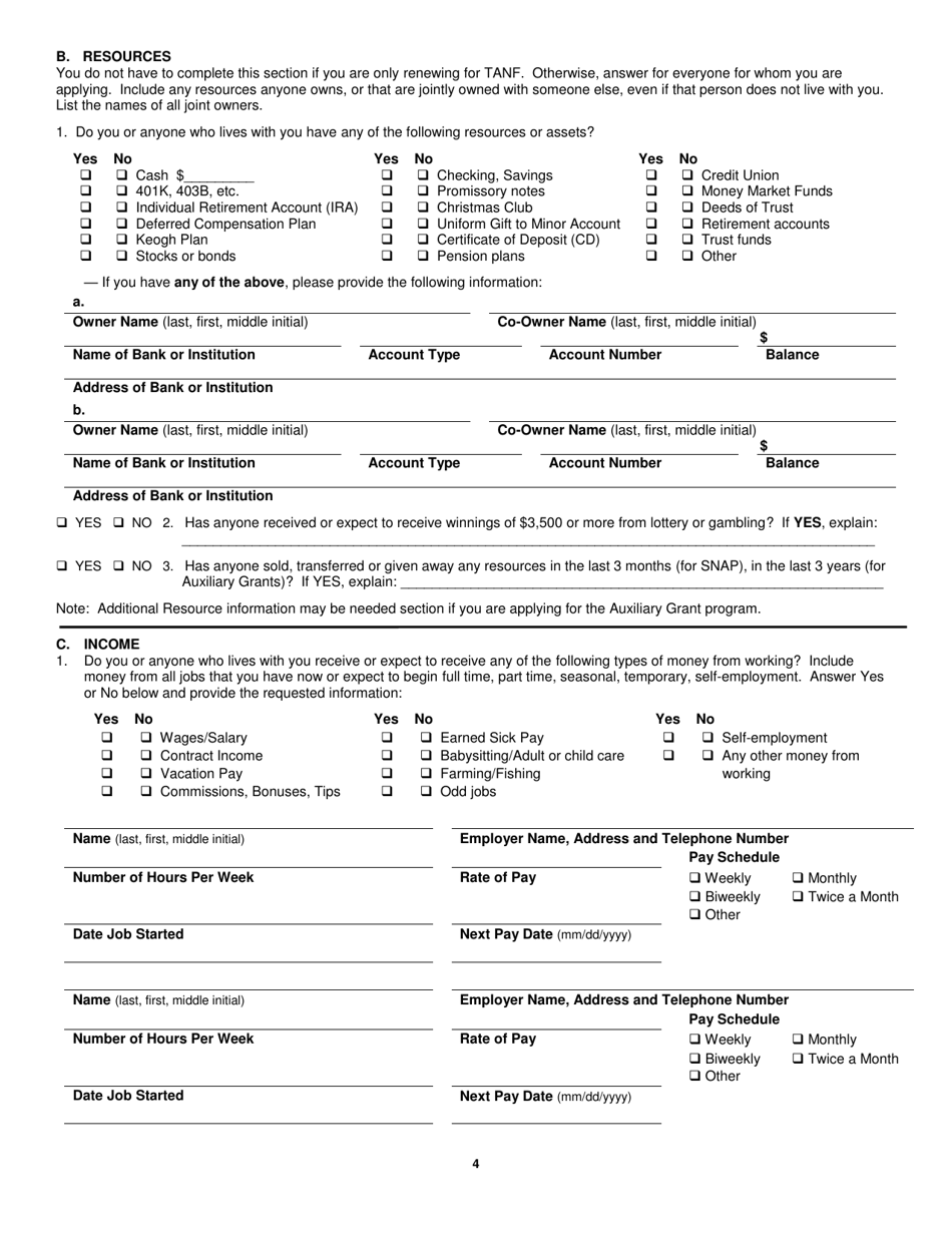 Form 032-03-729A-17-ENG Renewal Application for Auxiliary Grant (Ag), Supplemental Nutrition Assistance Program (Snap), and Temporary Assistance for Needy Families (TANF) - Virginia, Page 4