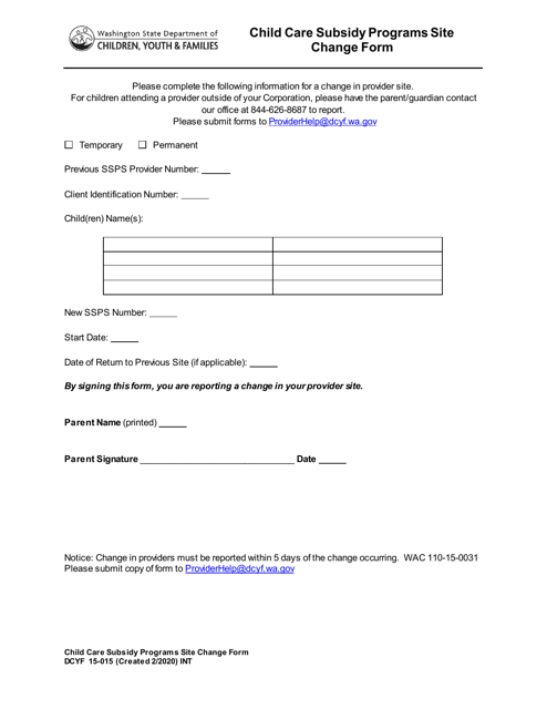 DCYF Form 15-015  Printable Pdf